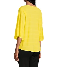 Slim Factor By Investments Dylan Puckered Stripe Tie Front V-Neck 3/4 Sleeve Top