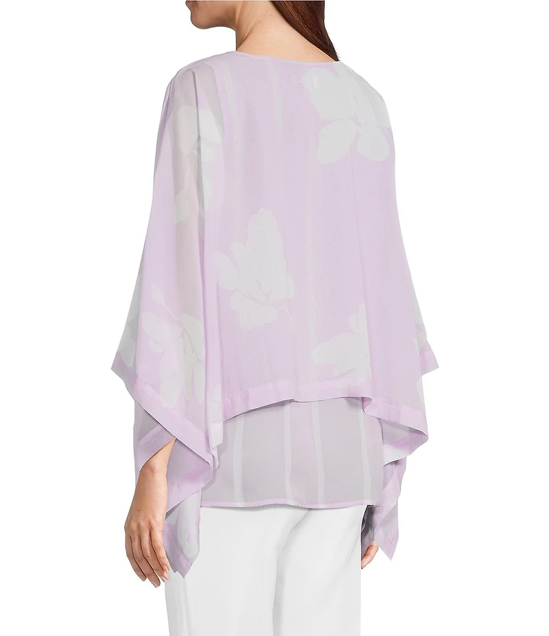 Slim Factor by Investments Floral Print 3/4 Sleeve Crew Neck Double Layer Top