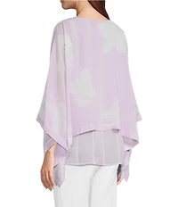 Slim Factor by Investments Floral Print 3/4 Sleeve Crew Neck Double Layer Top