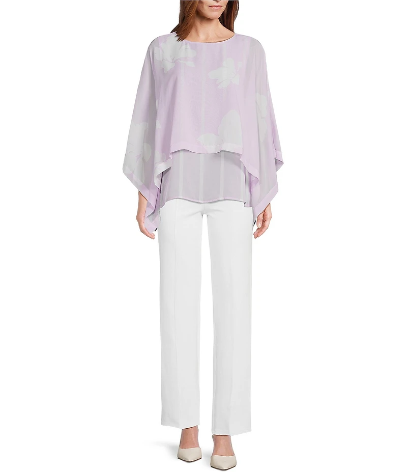 Slim Factor by Investments Floral Print 3/4 Sleeve Crew Neck Double Layer Top