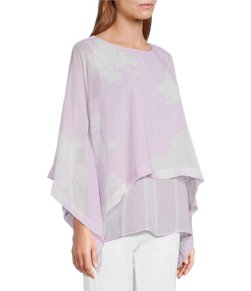 Slim Factor by Investments Floral Print 3/4 Sleeve Crew Neck Double Layer Top