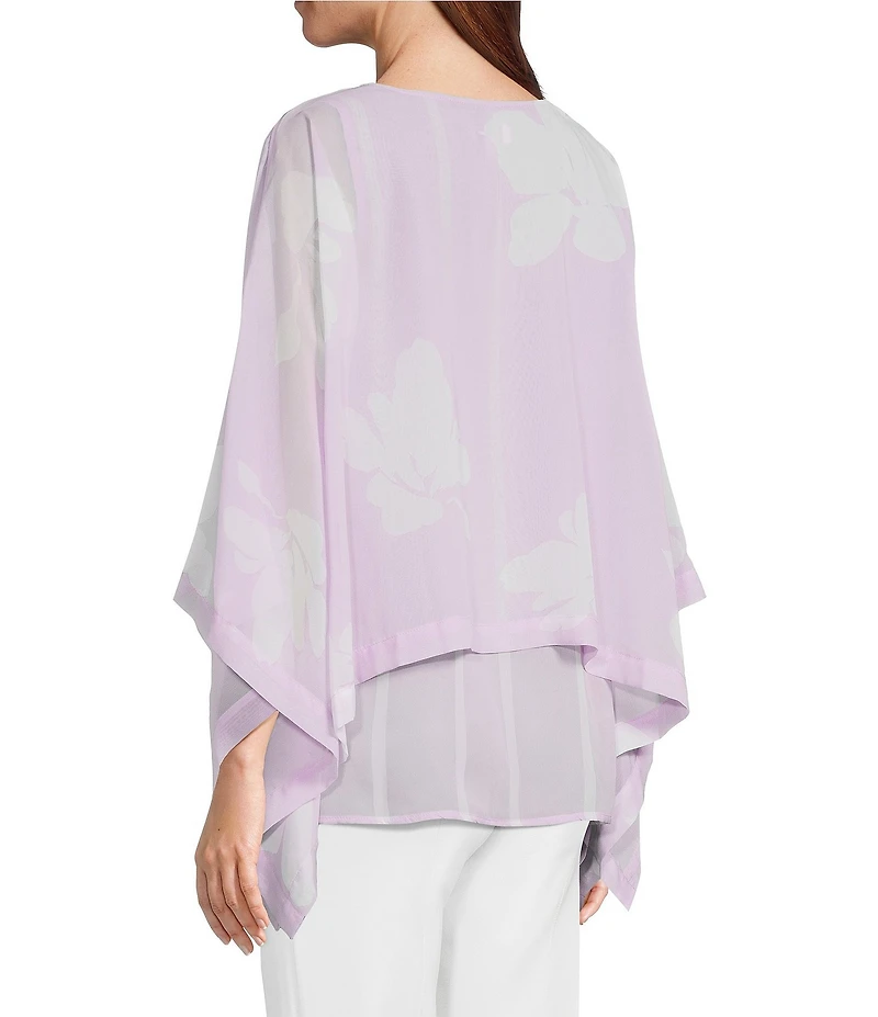 Slim Factor by Investments Floral Print 3/4 Sleeve Crew Neck Double Layer Top