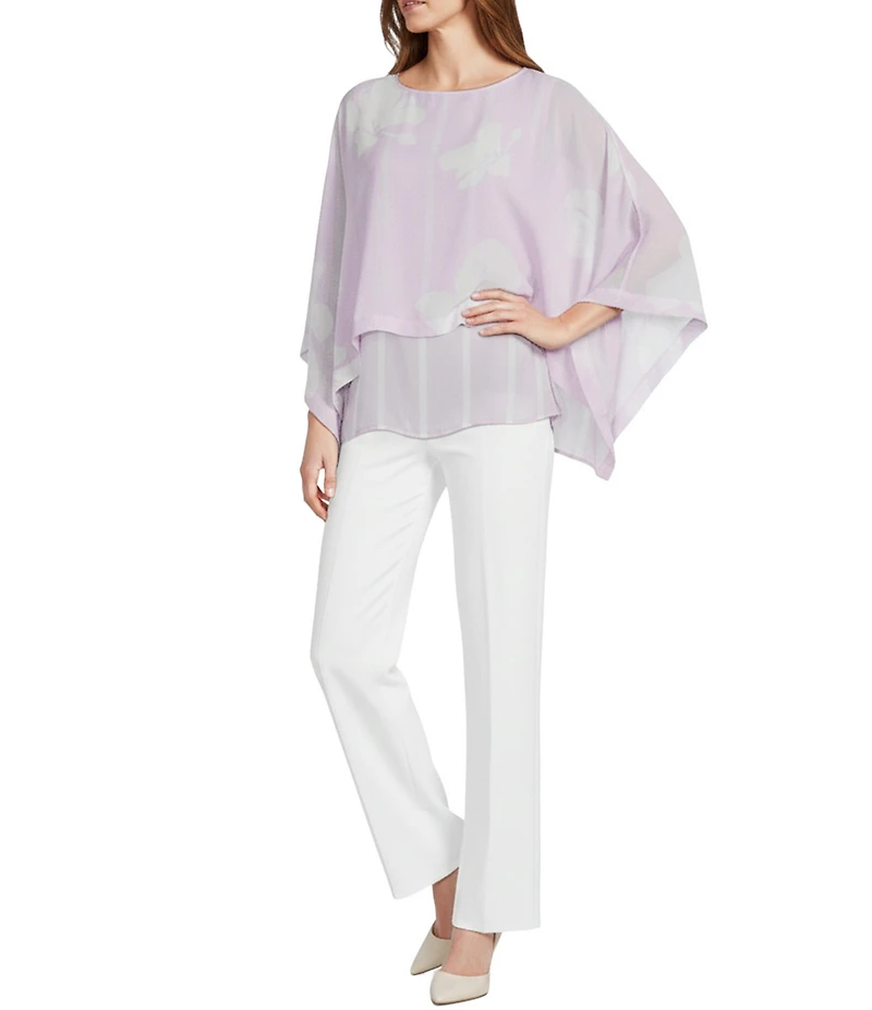 Slim Factor by Investments Floral Print 3/4 Sleeve Crew Neck Double Layer Top