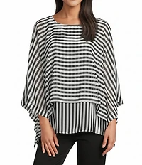 Slim Factor by Investments Gingham Print 3/4 Sleeve Crew Neck Double Layer Top