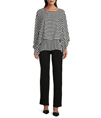 Slim Factor by Investments Gingham Print 3/4 Sleeve Crew Neck Double Layer Top