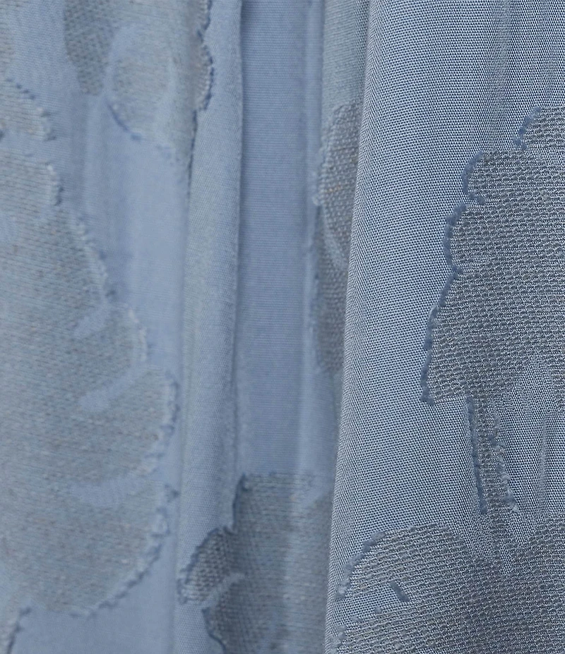 Slim Factor By Investments Heidi Palm Jacquard Elastic Linen Blend Crew Neckline Short Sleeve Top