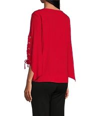 Slim Factor By Investments Josie Crew Neck 3/4 Sleeve Grommet Textured Top