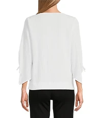 Slim Factor By Investments Josie Crew Neck 3/4 Sleeve Grommet Textured Top