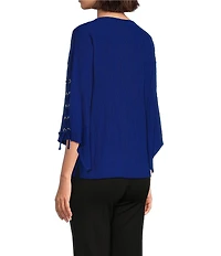 Slim Factor By Investments Josie Crew Neck 3/4 Sleeve Grommet Textured Top