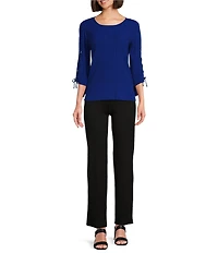 Slim Factor By Investments Josie Crew Neck 3/4 Sleeve Grommet Textured Top