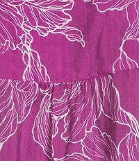 Slim Factor By Investments Julia Hollyhock Stencil Print V- Neck Short Sleeve Top