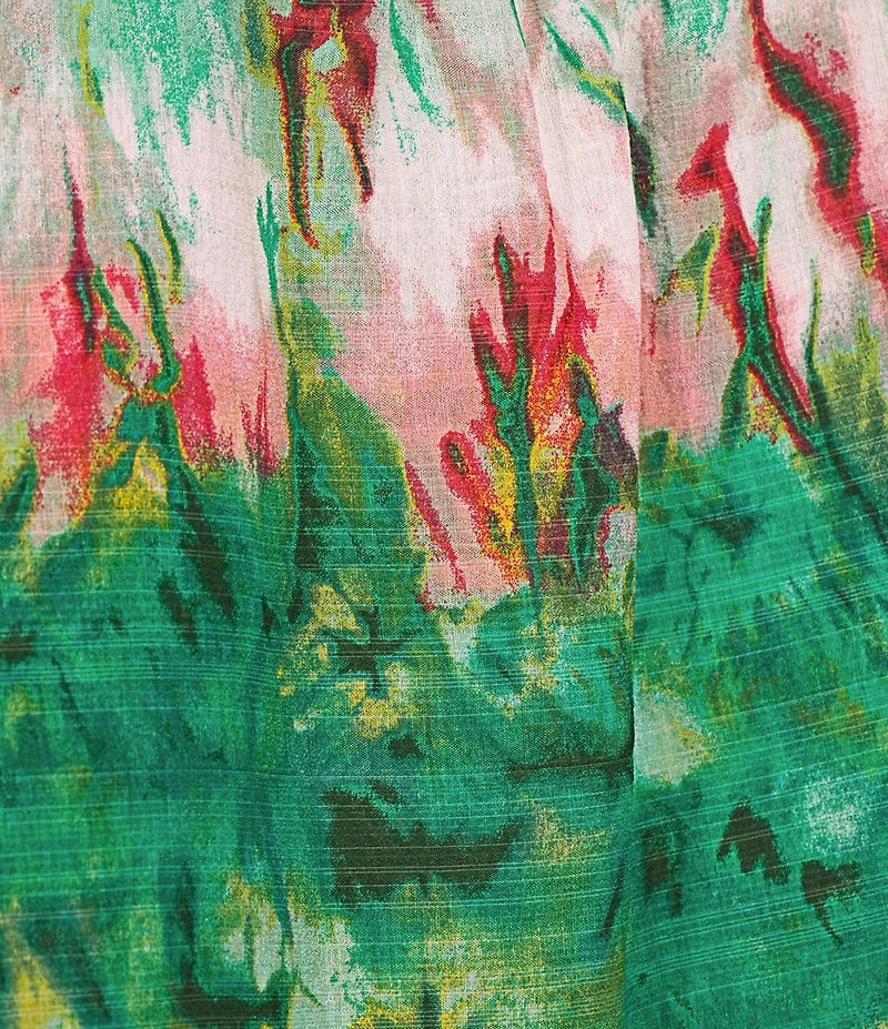 Slim Factor By Investments Julia Simply Green Multi Tie Dye Print V-Neck Short Sleeve Top