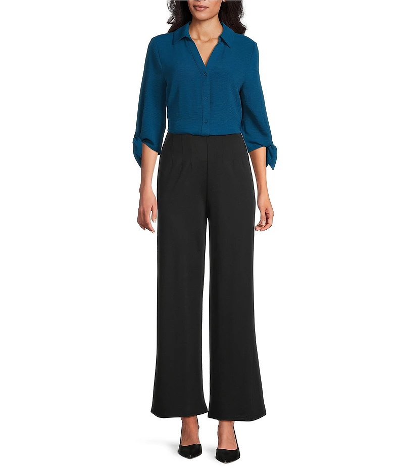 Slim Factor by Investments Lightweight Ponte Knit No Waist Wide Leg Pants