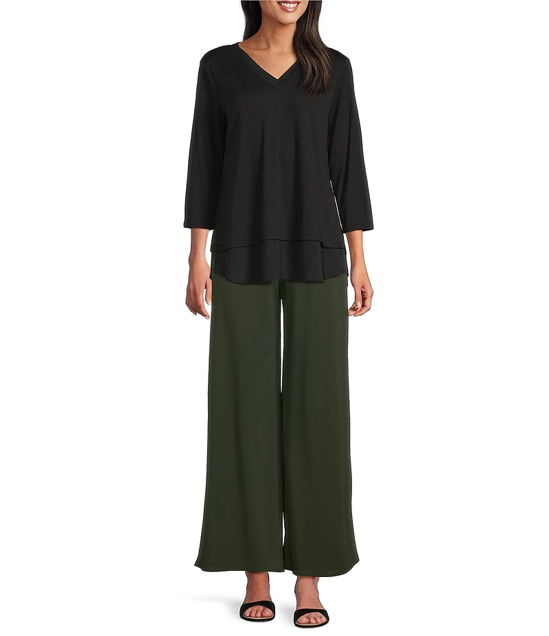 Slim Factor by Investments Lightweight Ponte Knit No Waist Wide Leg Pants