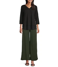 Slim Factor by Investments Lightweight Ponte Knit No Waist Wide Leg Pants