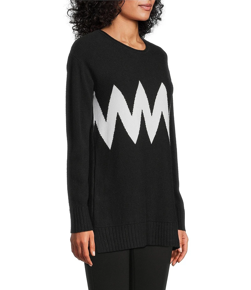 Slim Factor by Investments Madison Crew Neck Long Sleeve Chevron Stripe Sweater