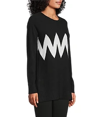 Slim Factor by Investments Madison Crew Neck Long Sleeve Chevron Stripe Sweater