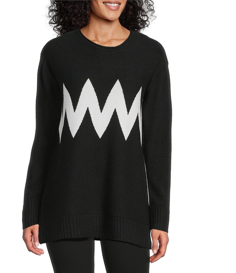 Slim Factor by Investments Madison Crew Neck Long Sleeve Chevron Stripe Sweater