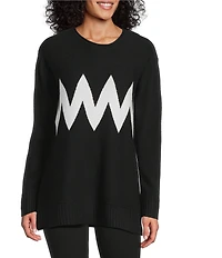 Slim Factor by Investments Madison Crew Neck Long Sleeve Chevron Stripe Sweater