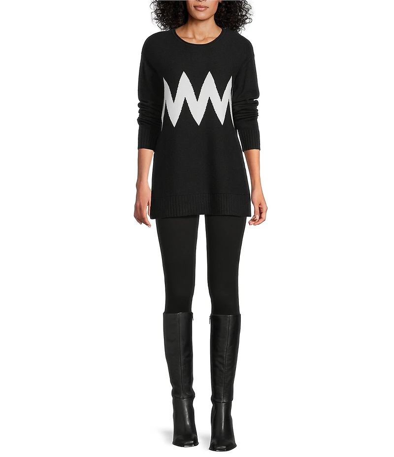 Slim Factor by Investments Madison Crew Neck Long Sleeve Chevron Stripe Sweater