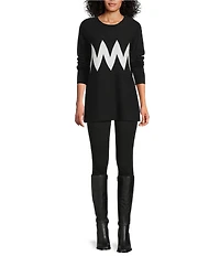 Slim Factor by Investments Madison Crew Neck Long Sleeve Chevron Stripe Sweater