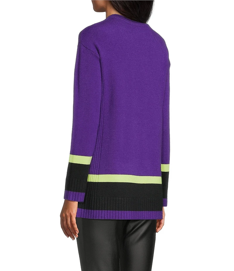 Slim Factor by Investments Madison Crew Neck Long Sleeve Double Stripe Sweater