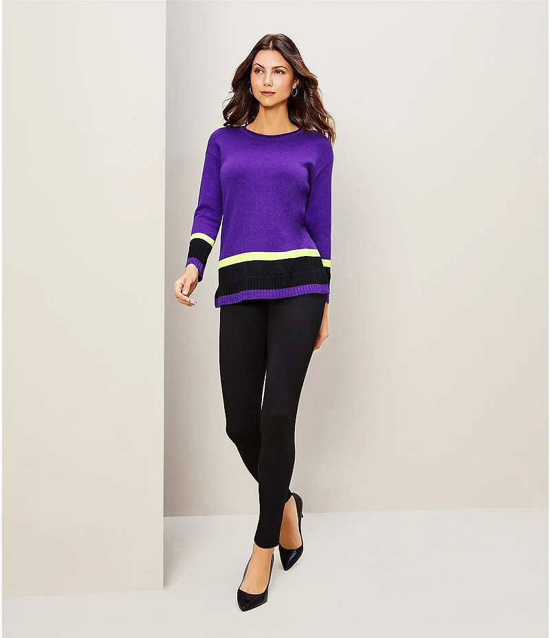 Slim Factor by Investments Madison Crew Neck Long Sleeve Double Stripe Sweater