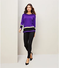 Slim Factor by Investments Madison Crew Neck Long Sleeve Double Stripe Sweater