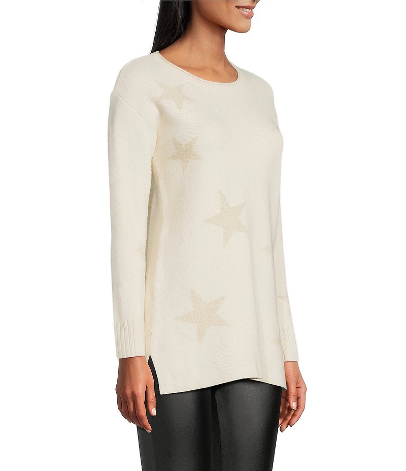 Slim Factor by Investments Madison Crew Neck Long Sleeve Star Sweater