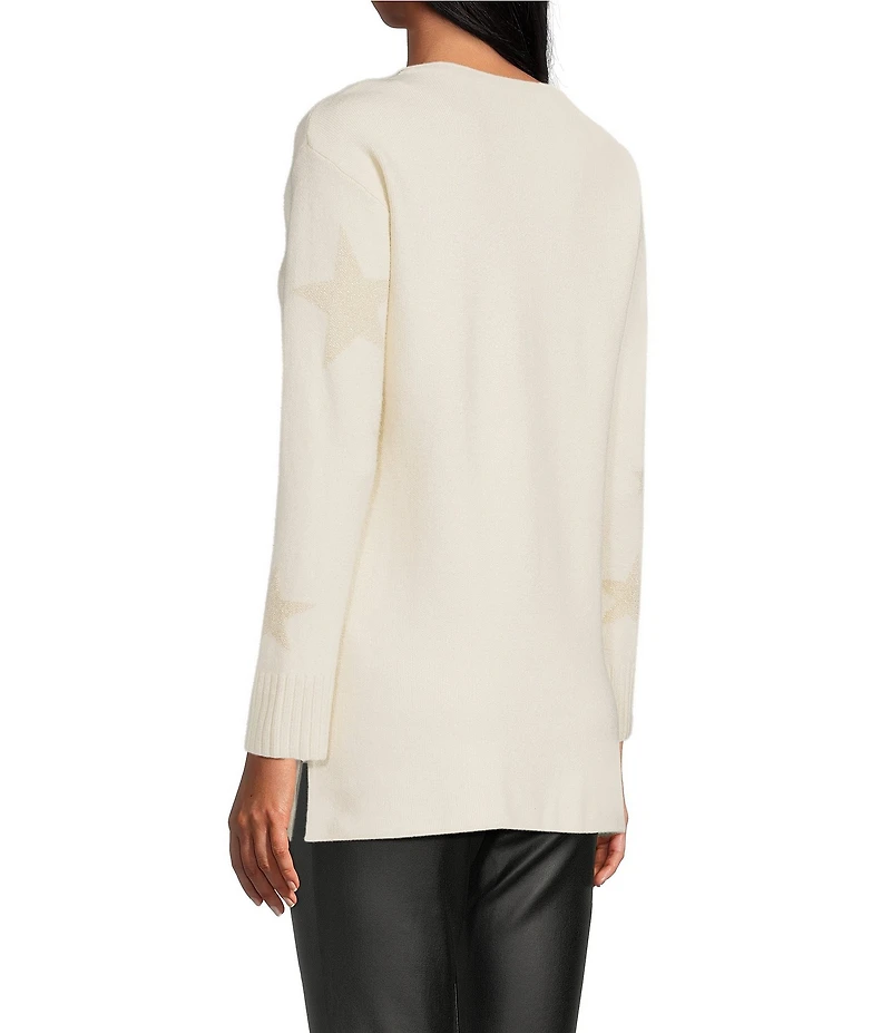 Slim Factor by Investments Madison Crew Neck Long Sleeve Star Sweater