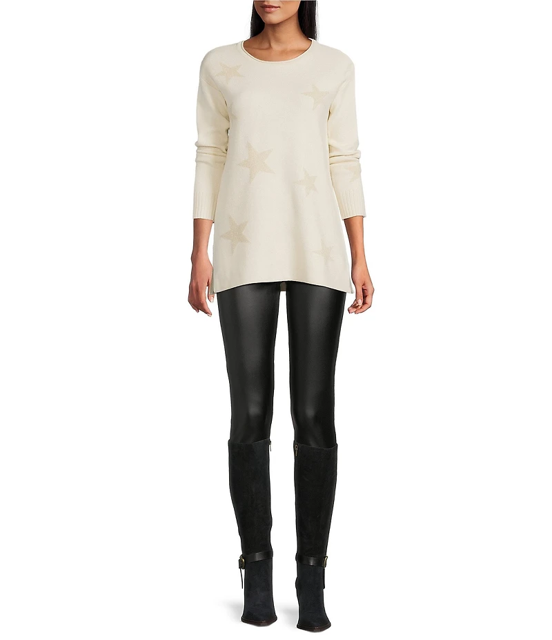 Slim Factor by Investments Madison Crew Neck Long Sleeve Star Sweater