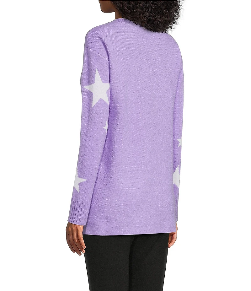 Slim Factor by Investments Madison Crew Neck Long Sleeve Star Sweater