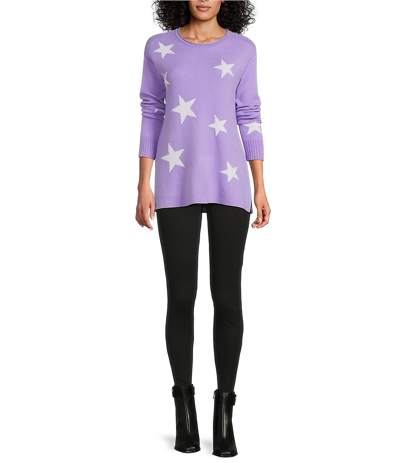 Slim Factor by Investments Madison Crew Neck Long Sleeve Star Sweater