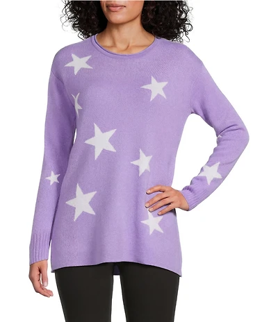 Slim Factor by Investments Madison Crew Neck Long Sleeve Star Sweater