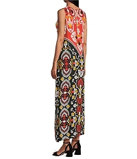 Slim Factor by Investments Orange Rust Flourish Batik Print Sleeveless Crew Neck Maxi Dress