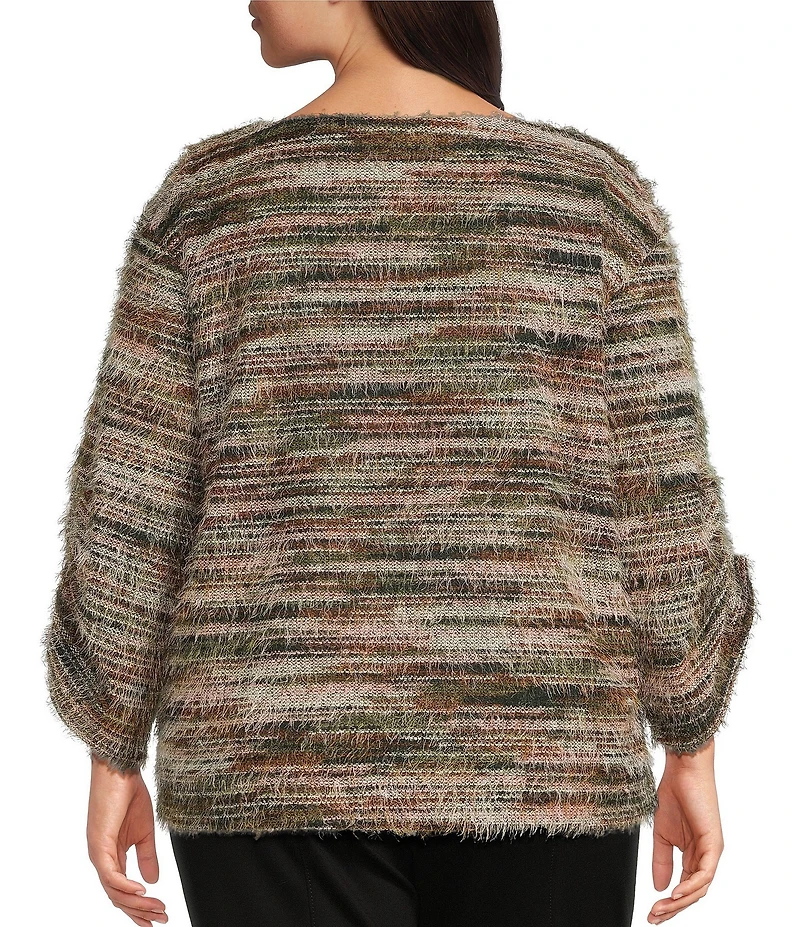 Slim Factor by Investments Plus Alexa Boat Neck 3/4 Sleeve Fuzzy Knit Top