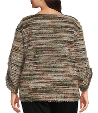 Slim Factor by Investments Plus Alexa Boat Neck 3/4 Sleeve Fuzzy Knit Top