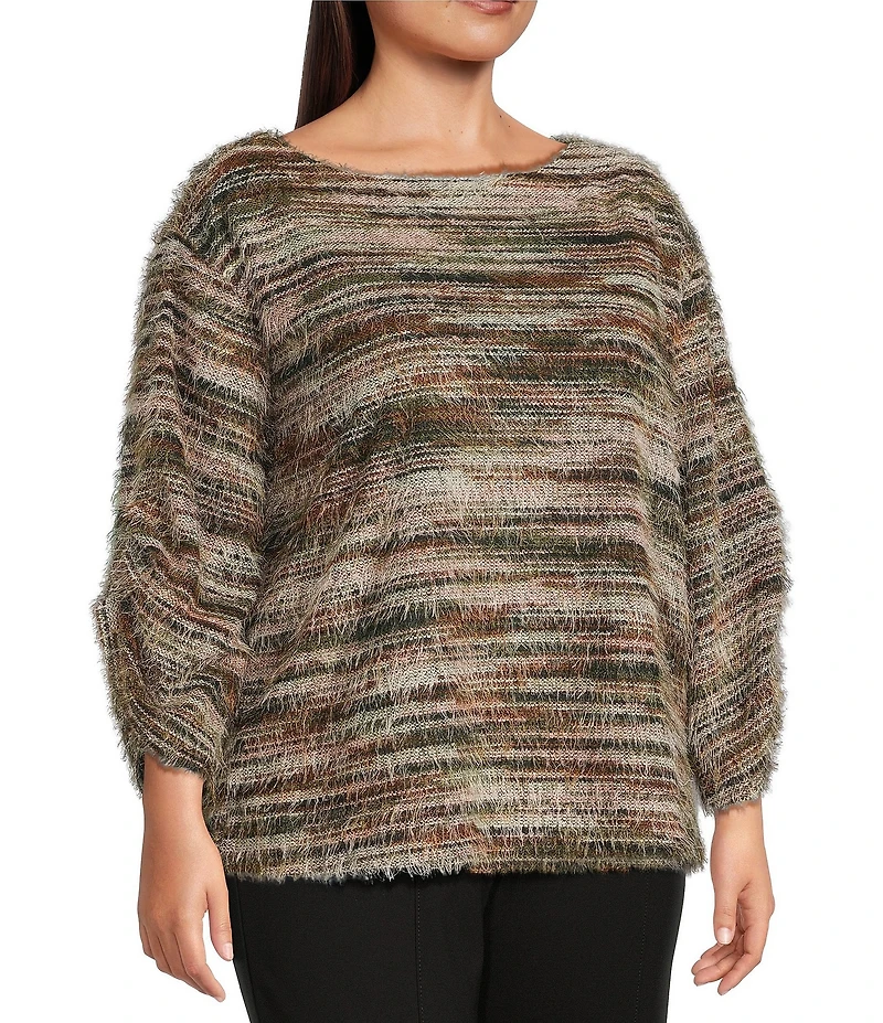 Slim Factor by Investments Plus Alexa Boat Neck 3/4 Sleeve Fuzzy Knit Top