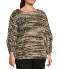 Slim Factor by Investments Plus Alexa Boat Neck 3/4 Sleeve Fuzzy Knit Top