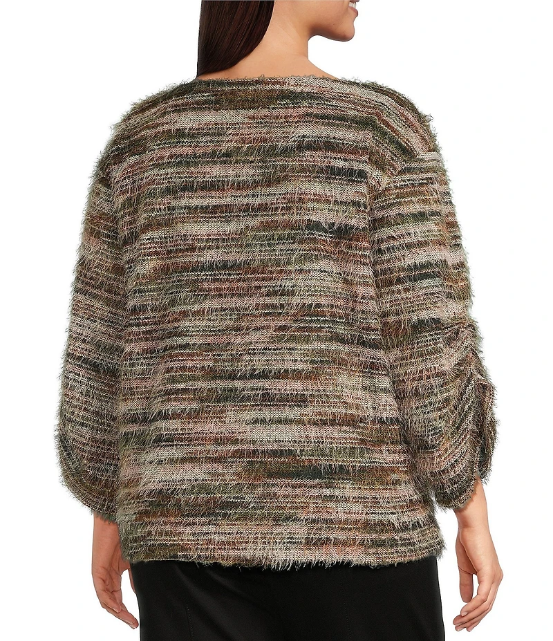Slim Factor by Investments Plus Alexa Boat Neck 3/4 Sleeve Fuzzy Knit Top