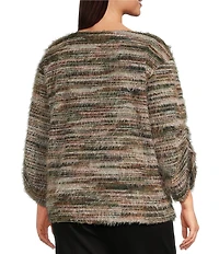 Slim Factor by Investments Plus Alexa Boat Neck 3/4 Sleeve Fuzzy Knit Top
