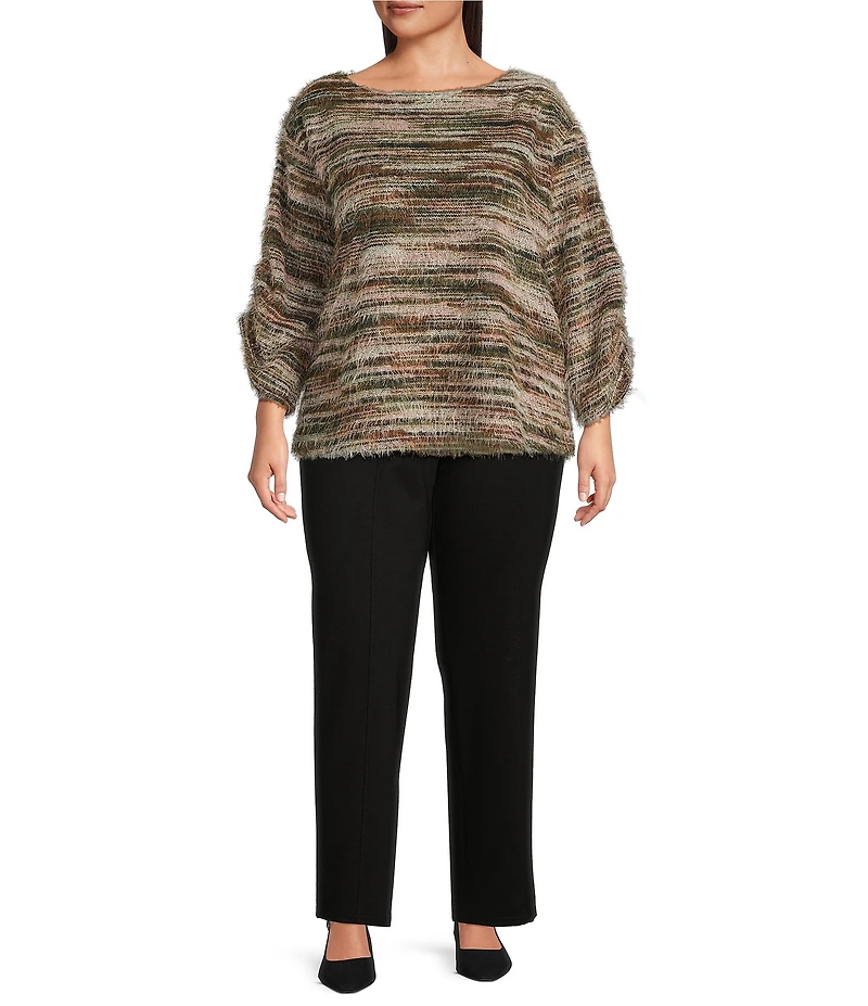 Slim Factor by Investments Plus Alexa Boat Neck 3/4 Sleeve Fuzzy Knit Top