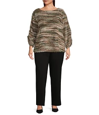 Slim Factor by Investments Plus Alexa Boat Neck 3/4 Sleeve Fuzzy Knit Top