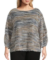 Slim Factor by Investments Plus Alexa Boat Neck 3/4 Sleeve Fuzzy Knit Top