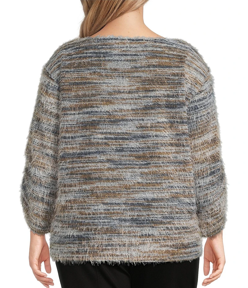 Slim Factor by Investments Plus Alexa Boat Neck 3/4 Sleeve Fuzzy Knit Top