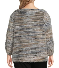Slim Factor by Investments Plus Alexa Boat Neck 3/4 Sleeve Fuzzy Knit Top