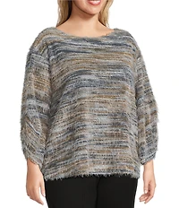 Slim Factor by Investments Plus Alexa Boat Neck 3/4 Sleeve Fuzzy Knit Top