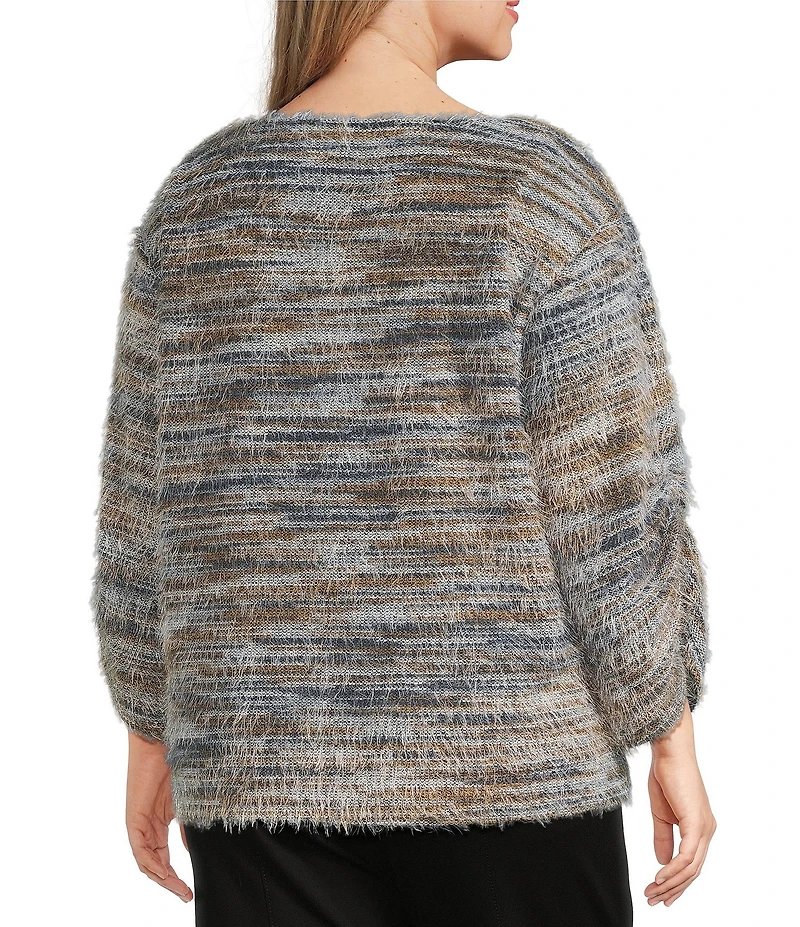 Slim Factor by Investments Plus Alexa Boat Neck 3/4 Sleeve Fuzzy Knit Top