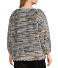 Slim Factor by Investments Plus Alexa Boat Neck 3/4 Sleeve Fuzzy Knit Top