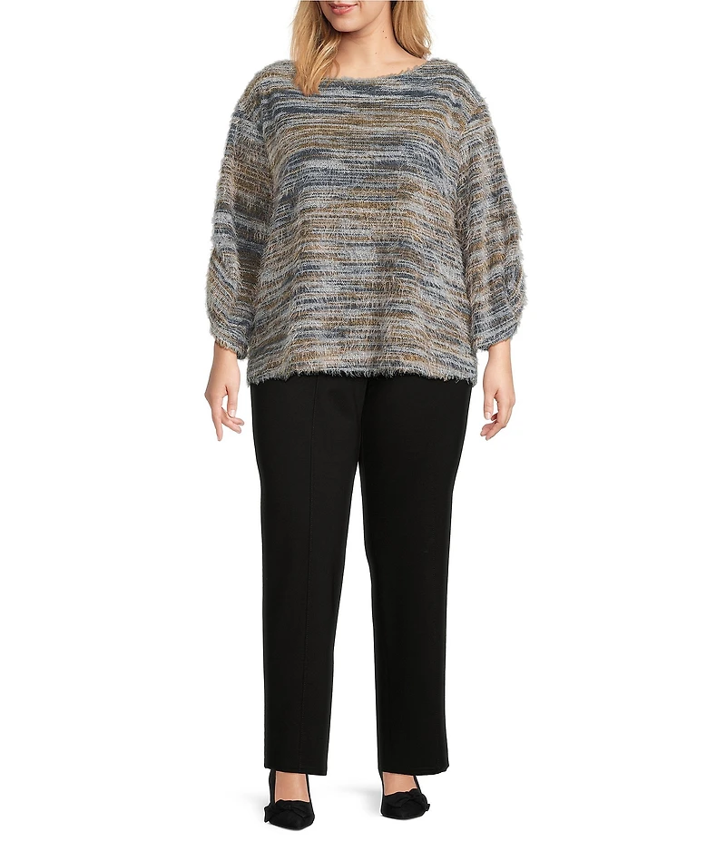 Slim Factor by Investments Plus Alexa Boat Neck 3/4 Sleeve Fuzzy Knit Top